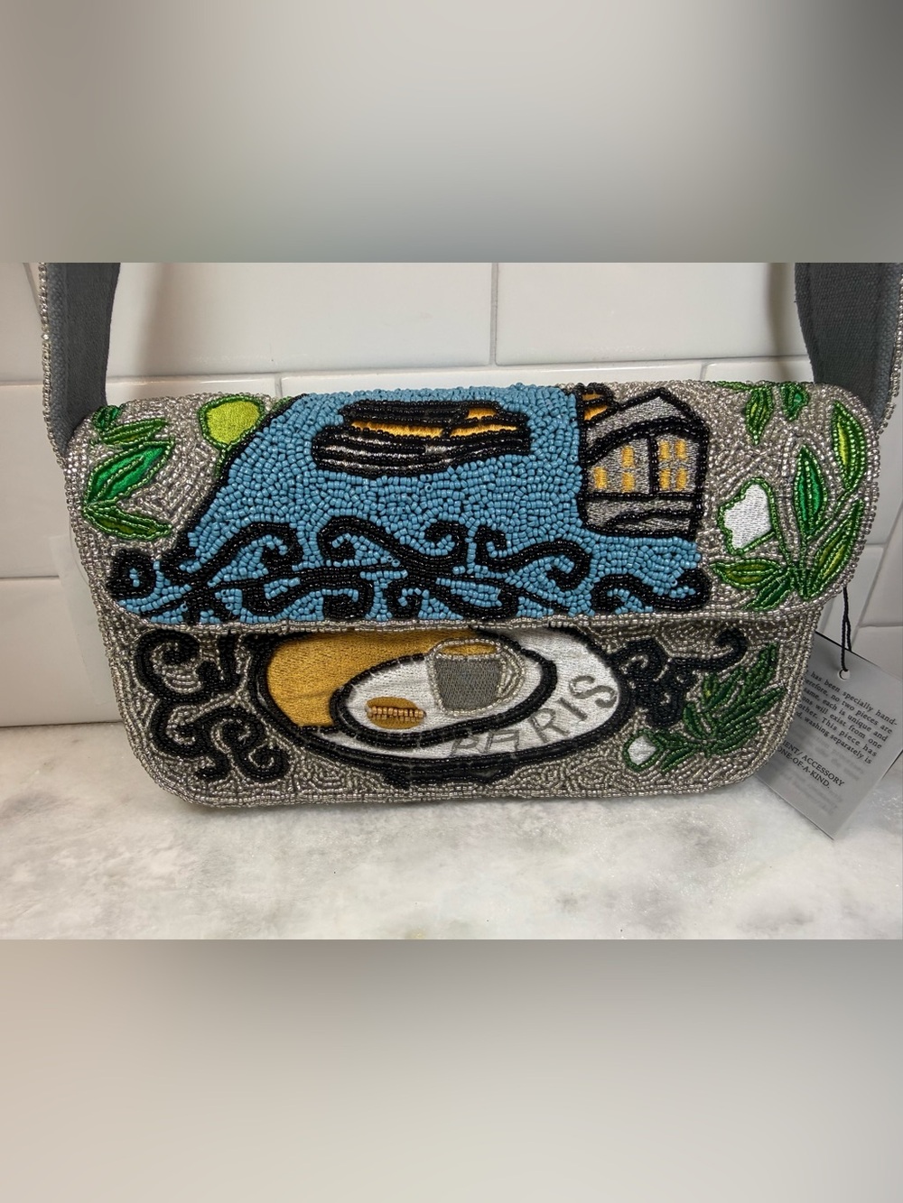 Viral Tik Tok America & Beyond Beaded Paris Cafe Scene Shoulder Bag NWT